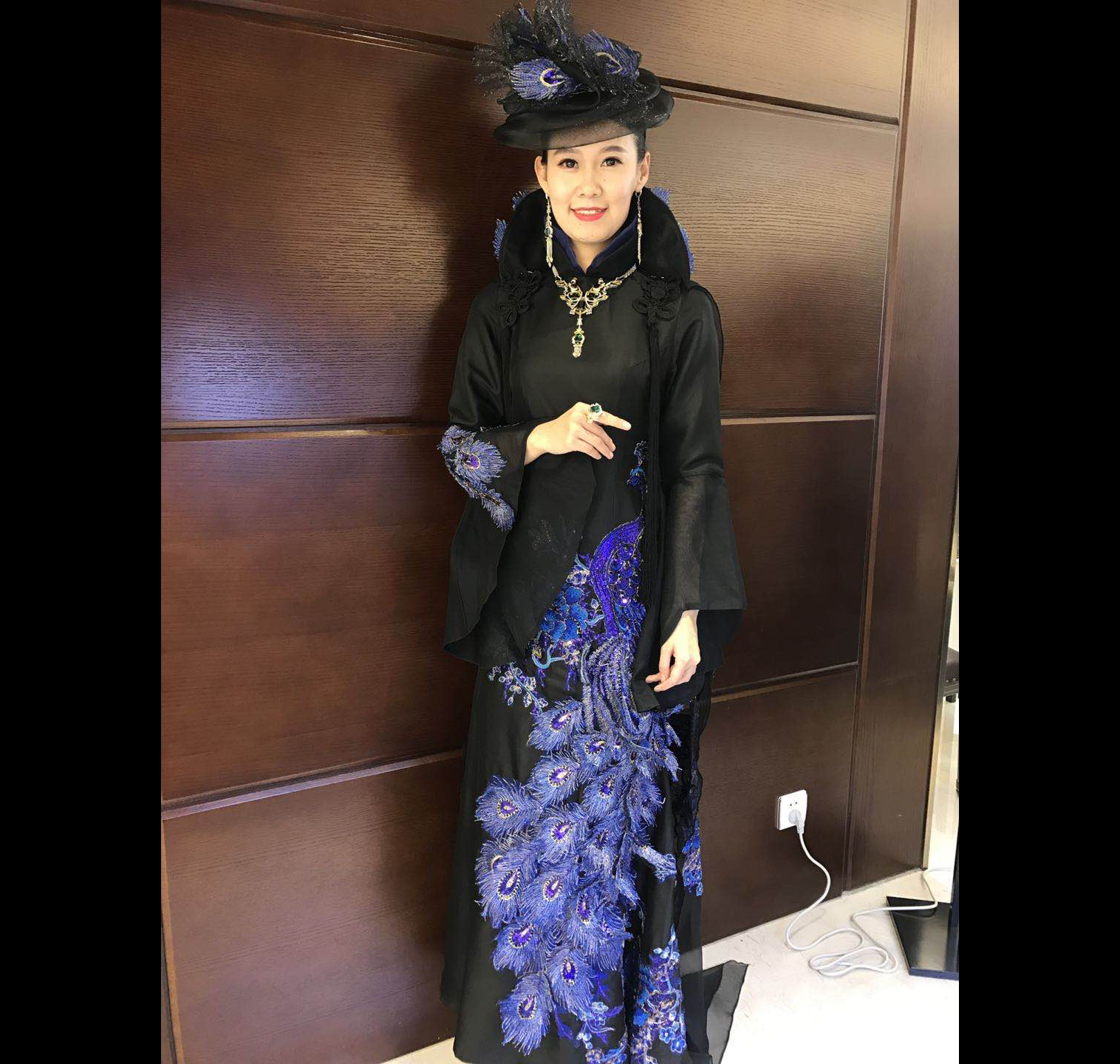 中西式结合旗袍镶嵌珠宝玉石图1